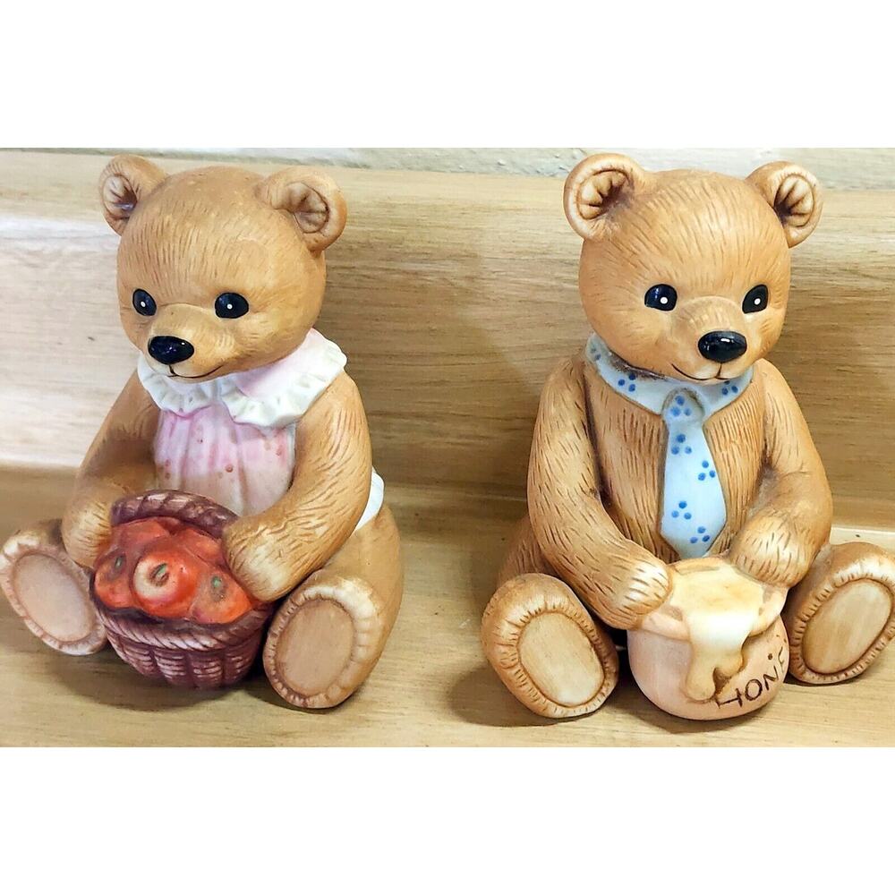 Homco Ceramic Bears #1405 Honeypot & Apples Girl & Boy Set See Pictures